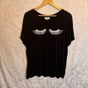 Love J Black Rhinestone Eyelash Graphic T Shirt Top Women XL Sreetwear‎